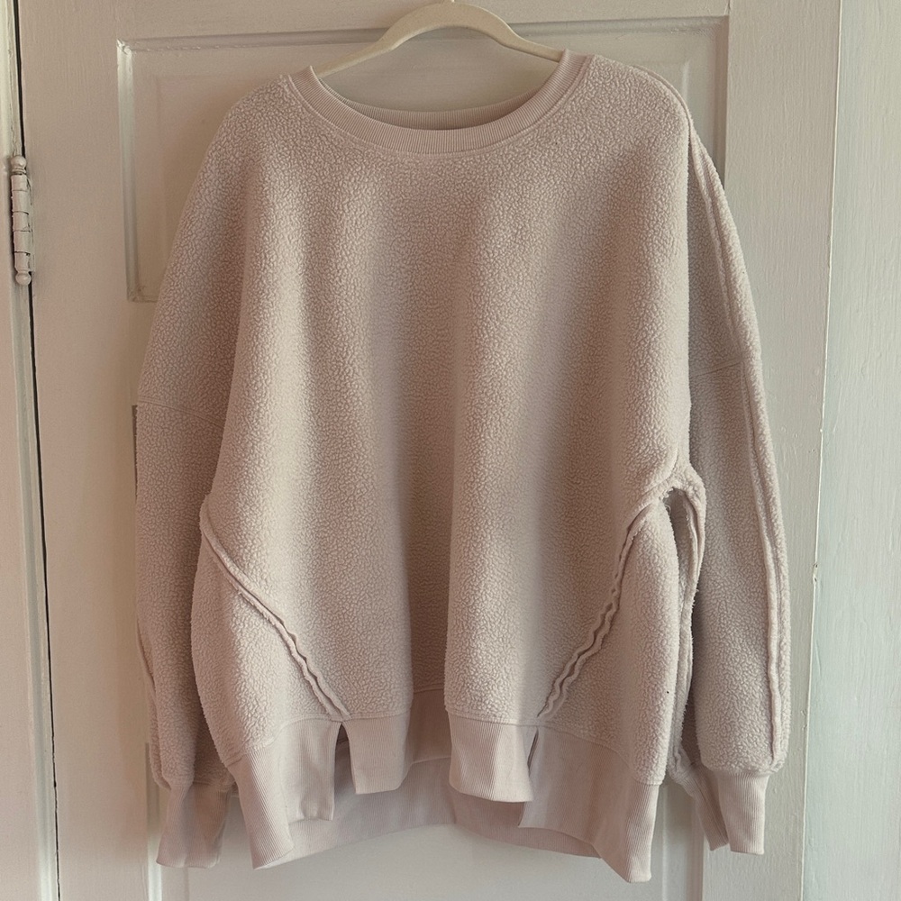 SO Women's Fuzzy Cream Crew Neck Sweater